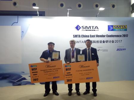 Best Emerging Exhibit / Best Exhibit Technology Awards presented by SMTA China during the SMTA China East Conference 2017.
